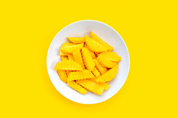 Sweet yellow mango fruit slices
