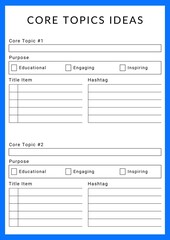 core topics idea planner template. Write your own topics and ideas. download core topics idea planner template.