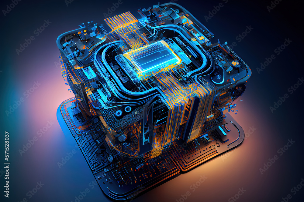 Poster artificial intelligence, quantum computing concept. generative ai