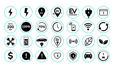 Set of Electric Car Charging Icon, Electronic vehicle Vector, EV Charger