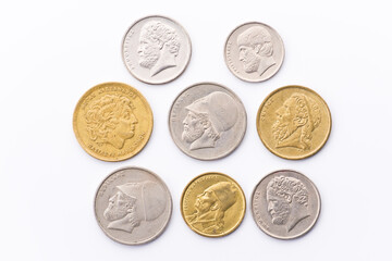 Ancient Greek coins from the 1980s. Greek money