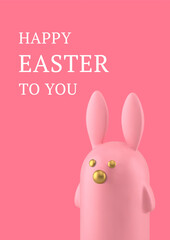 Happy Easter 3d greeting card pink rabbit animal character design template realistic vector