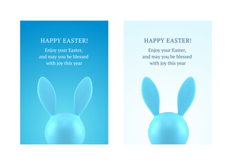 Happy Easter rabbit blue bauble 3d greeting card set design template realistic vector illustration