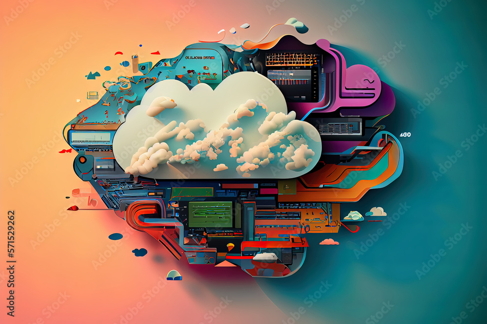 Poster cloud computing illustration. generative ai