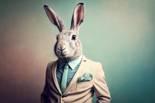 Easter bunny wearing a business suit. Generative AI.