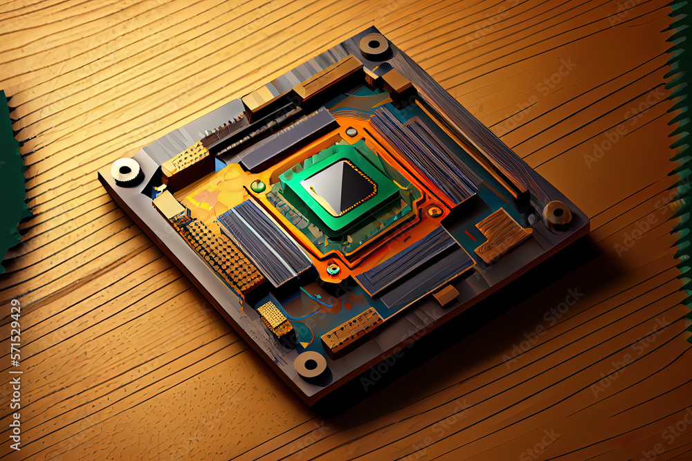 Poster cpu chip isometric view. generative ai