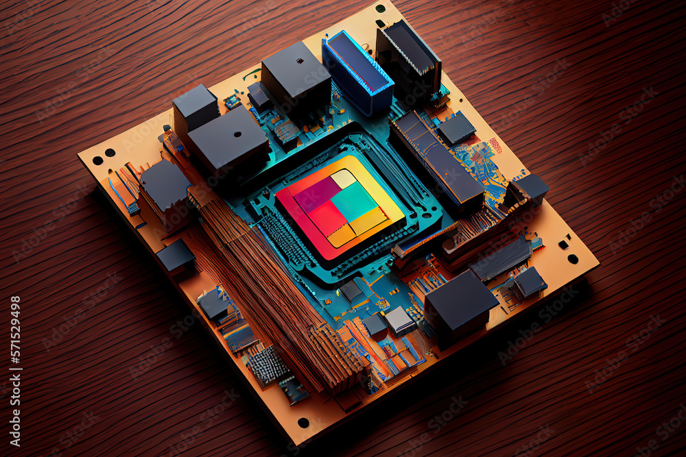 Poster cpu chip isometric view. generative ai
