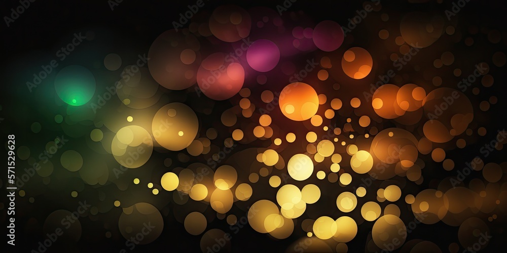 Poster background with defocused bokeh lights and an abstract black background. generative ai