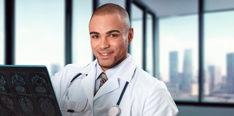 Happy young doctor work in hospital