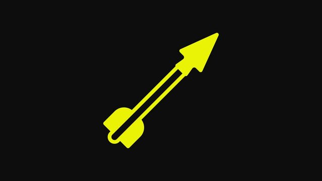 Yellow Medieval arrow icon isolated on black background. Medieval weapon. 4K Video motion graphic animation