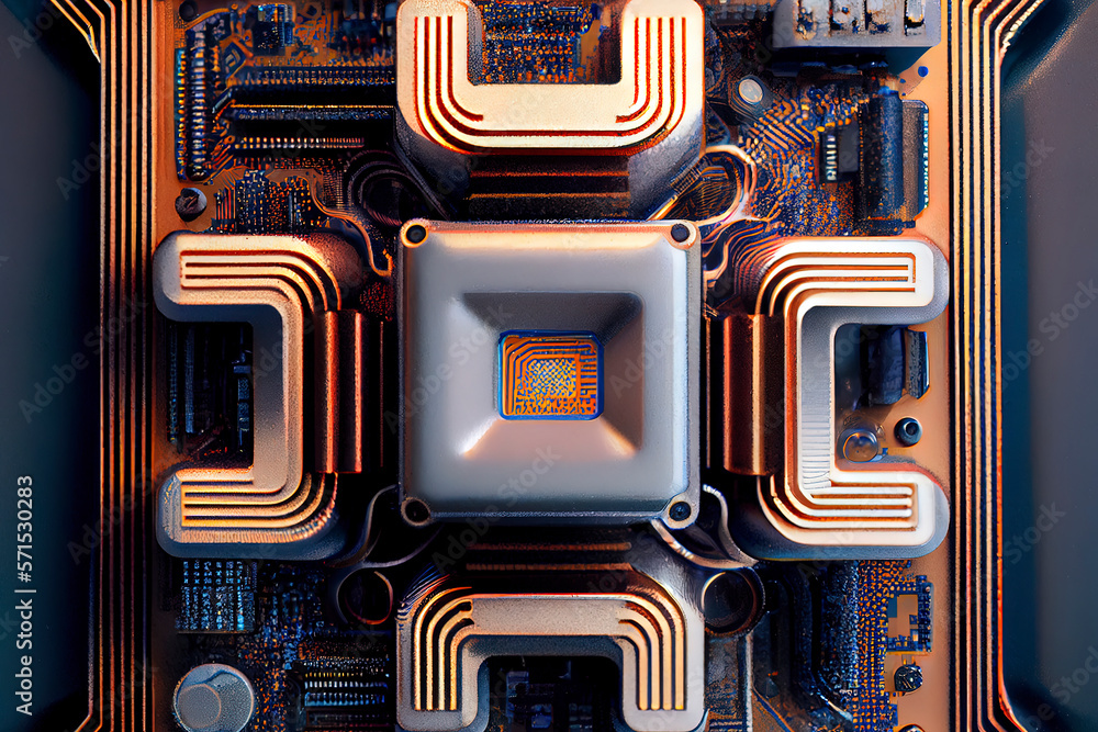 Poster detail of surreal computer cpu. generative ai