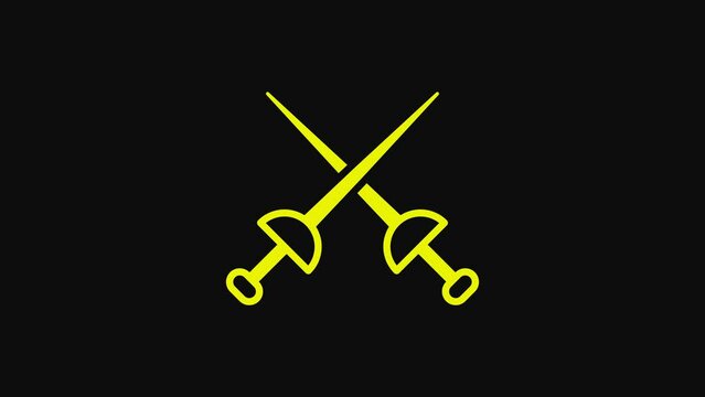 Yellow Fencing icon isolated on black background. Sport equipment. 4K Video motion graphic animation