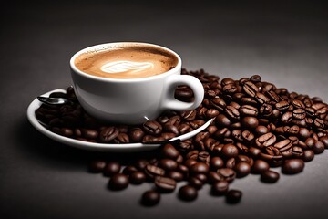 Coffee Cup, morning tea, coffee beans, food, wakeup call, beautiful aroma, picture AI generated