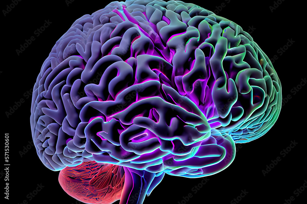 Poster digital generated image of human brain. generative ai