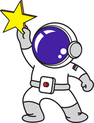 cute astronaut, cartoon vector icon, space, flat cartoon style