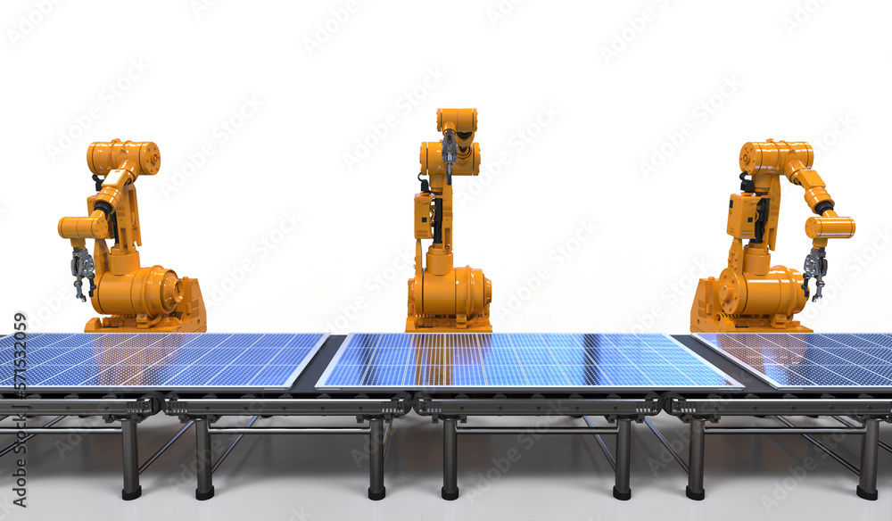 Poster automation factory with robot assembly line produce solar panels