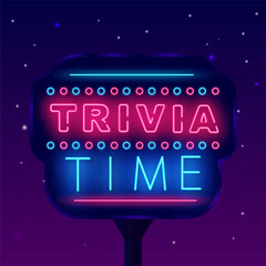 Trivia night neon street billboard. Retro circles decoration. Quiz show. Vector stock illustration