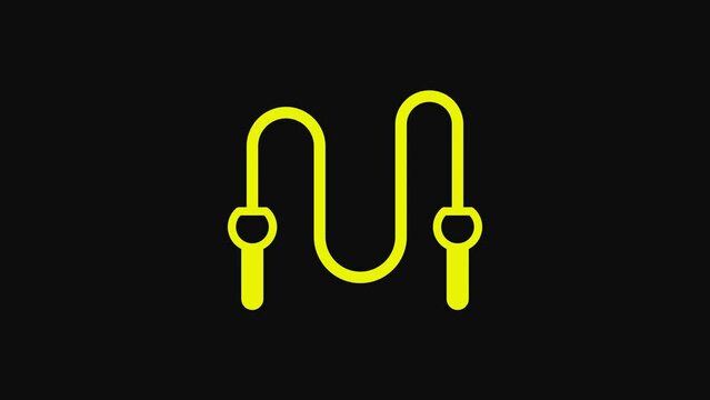 Yellow Jump rope icon isolated on black background. Skipping rope. Sport equipment. 4K Video motion graphic animation