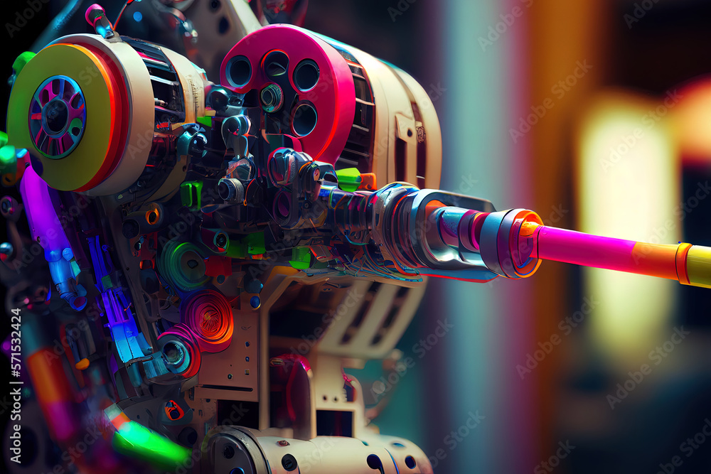 Poster robotic arm in front of machine. generative ai