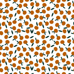 Juicy whole orange citrus fruit tossed. Hand drawn seamless vector pattern illustration. Fresh tropical food design for healthy vitamin food background.
