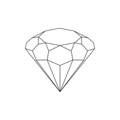 Diamond icon flat black and white. Reward symbol. Success illustration.
