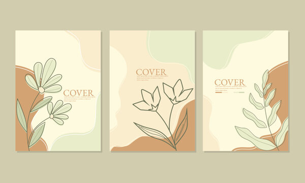 book cover with hand drawn abstract leaves in A4 size. for notebook, diary, book, planner. pastel color book