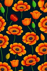 Stylized poppy flowers pattern, created with Generative AI technology