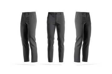 Blank black man pants mockup, front and side view