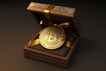 a gold coin gift. the idea of a bonus in bitcoin or a draw. Generative AI