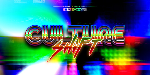 Retro text effect culture shift futuristic editable 80s classic style with experimental background, ideal for poster, flyer, social media post with give them the rad 1980s touch