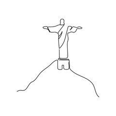 Statue Of Christ The Redeemer, Rio de Janeiro, Brazil. One line art. Tourism concept. Hand drawn vector illustration.