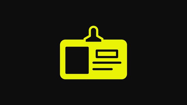 Yellow Identification badge icon isolated on black background. It can be used for presentation, identity of the company, advertising. 4K Video motion graphic animation