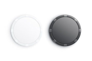 Blank black and white plastic round chip mockup, top view