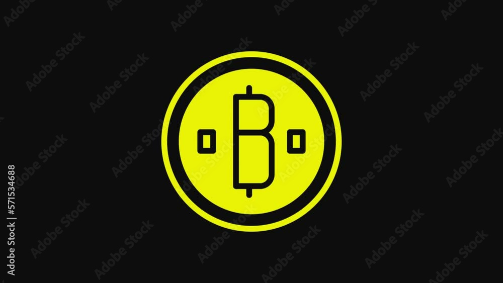 Poster yellow cryptocurrency coin bitcoin icon isolated on black background. physical bit coin. blockchain 