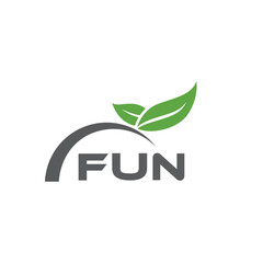 FUN letter nature logo design on white background. FUN creative initials letter leaf logo concept. FUN letter design.
