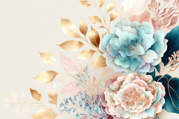 Beautiful flowers. Abstract watercolor floral design in pastel colors for prints, postcards or wallpaper. AI
