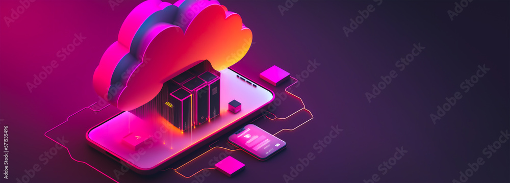 Poster cloud services powered by artificial intelligence, futuristic storage solutions generative ai