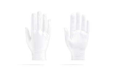Fototapeta na wymiar Blank white rubber gloves mockup, front and back view