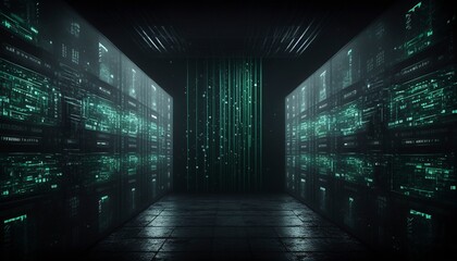 Fototapeta premium Green Matrix: A Journey into the Complex World of Cybersecurity and Hacking