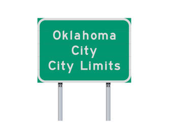 Vector illustration of the Oklahoma City (Oklahoma) City Limits green road sign on metallic posts