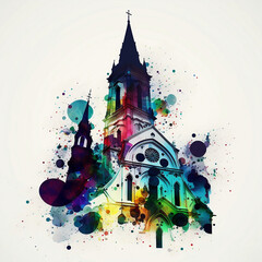 Illustration of Church with Infinite Colors, AI Generated Vector illustration on white background