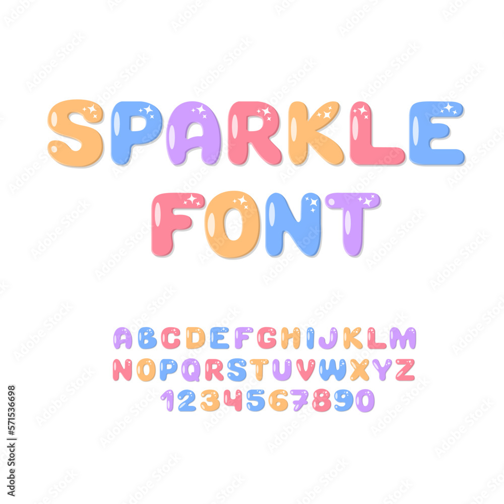 Poster sparkle font. cute kids alphabet. colorful children party typography.