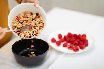Cropped of woman hands making breakfast at home