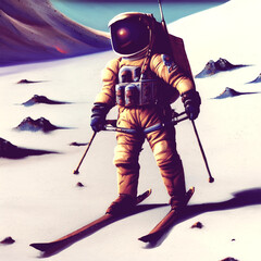 Astronaut skiing created with Generative AI technology	
