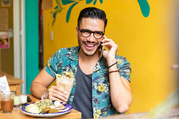 Mexican man eating healthy.