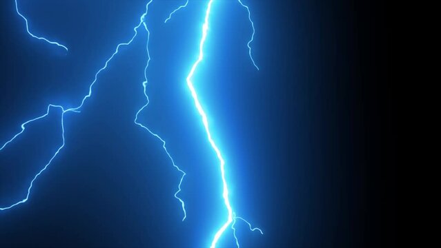 3d Realistic Lightning Strikes On Black Background, Lightning Strikes At Night, Lightning Strikes On Alpha Channel. Loop Animation Of Realistic Thunderbolts