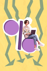 Creative photo collage artwork picture illustration of confident lady continue work avoid problem situation isolated on painting background