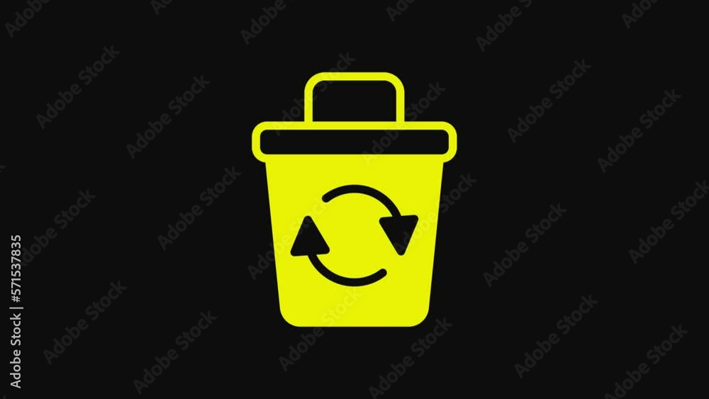 Poster yellow recycle bin with recycle symbol icon isolated on black background. trash can icon. garbage bi