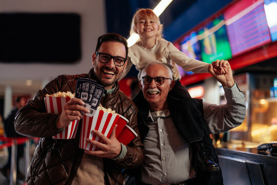 Joyful Multigenerational Family At Movies.