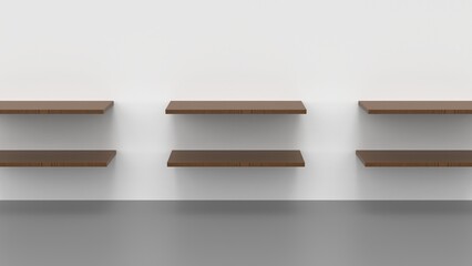 Multiple shelves podiums platform 3d render. Simple shaped studio.